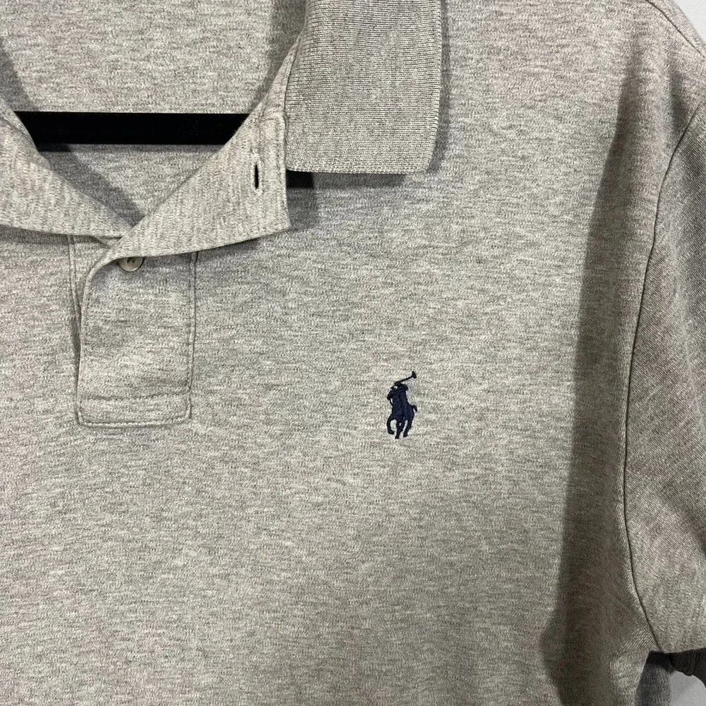 Polo Ralph Lauren Mens Medium Gray Short Sleeve Cotton Polo Shirt Navy Pony Logo